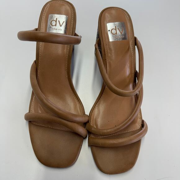 Dolce Vita Heels Womens 9.5 Brown Tan Myla Snakeskin Slip On Sandals - Picture 2 of 10